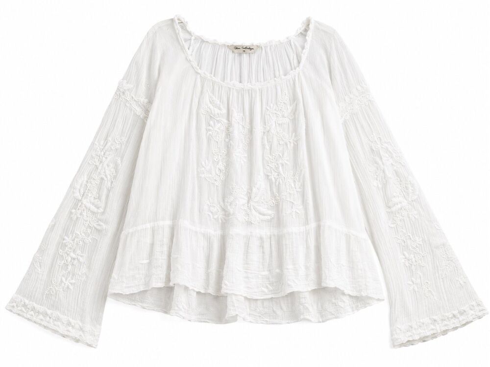 Miss Selfridge White Embroidered Beaded Tunic Top Size 16